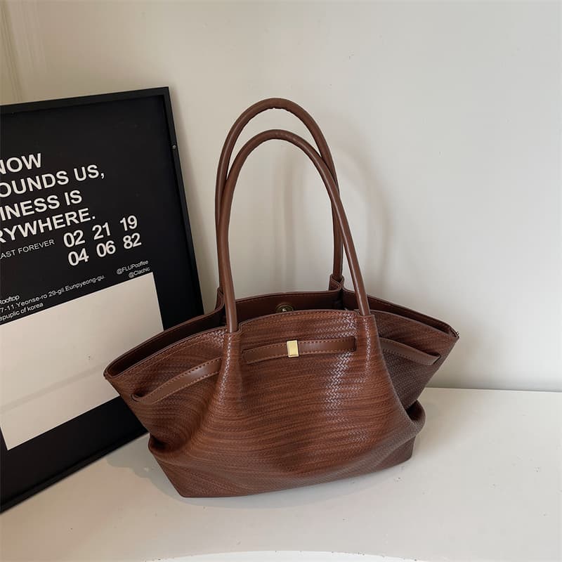2026 New Woven Texture Tote Bag for Women, Korean Style Versatile Large Capacity Commuter Shoulder Bag, Fashion Retro Handbag