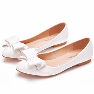 Fashion White Pointed Toe Flat Shoes Women Work Flats Bow Women's Shoes Large Size 41-43 Bride Shoes Wedding Shoes