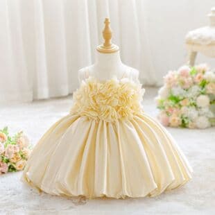 Children's Host Evening Dress New Satin Applique Catwalk Baby Birthday Banquet Girl Princess Dress