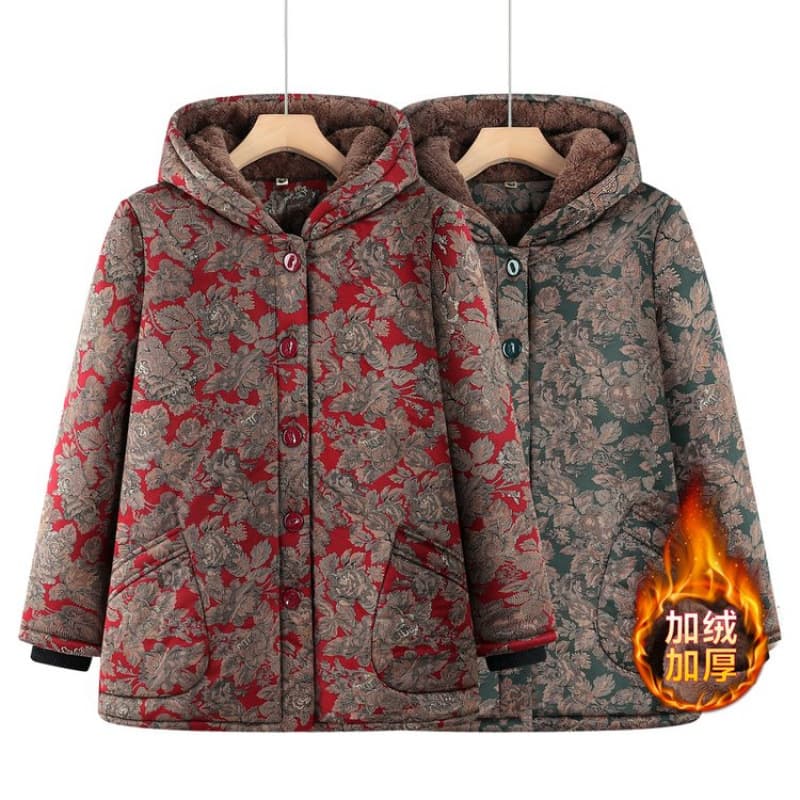 Plus Size Winter Cotton Coat for Seniors 200 lbs, Hooded Quilted Jacket for Women 60s 70s Grandma