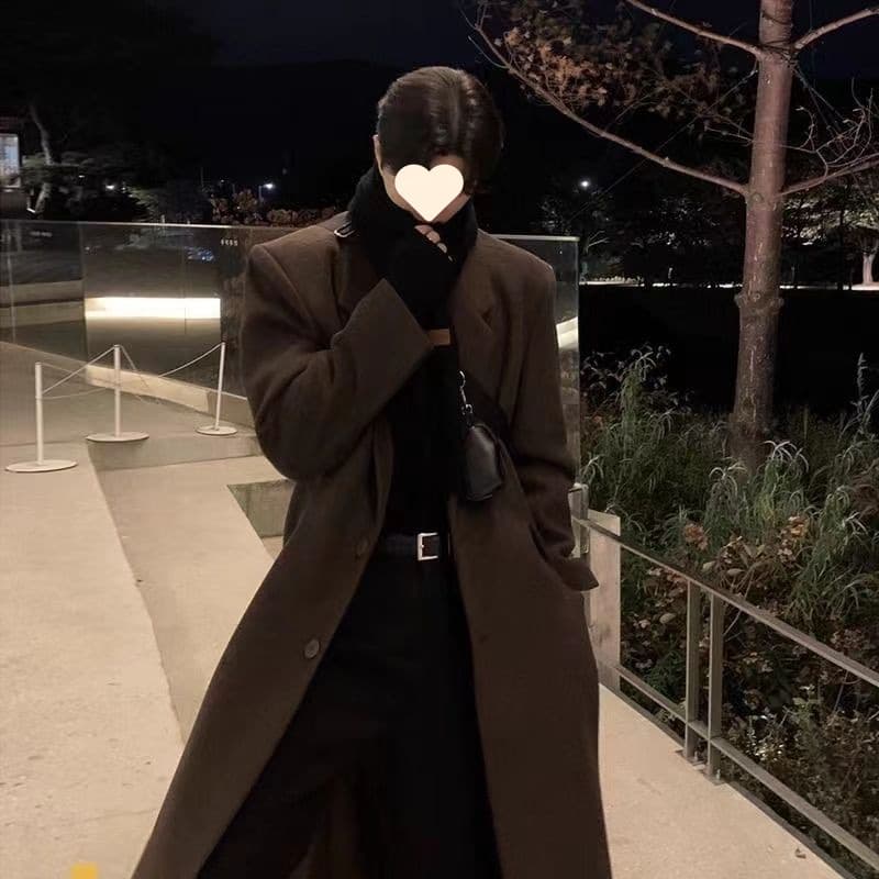 Wool Coat Men Winter New Style Loose Mid-Length Casual Solid Color Wool Trench Coat Mid-Length Korean Style Trendy