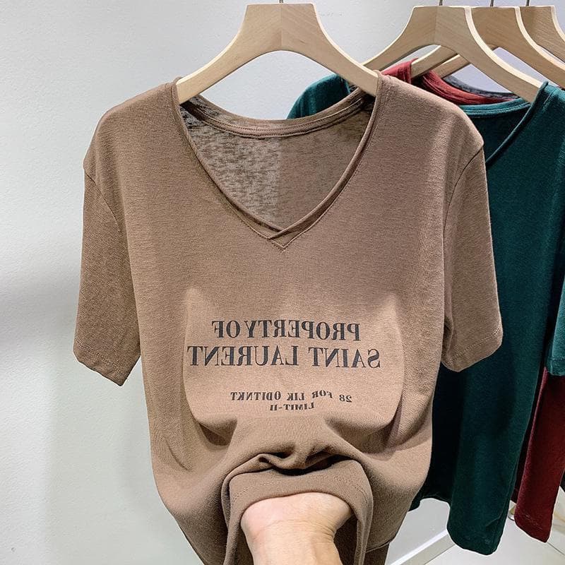 Korean Plus Size Summer Fashion V-Neck Short Sleeve T-Shirt for Women, Thin Style, Mid-Length Base Top, Ins Style
