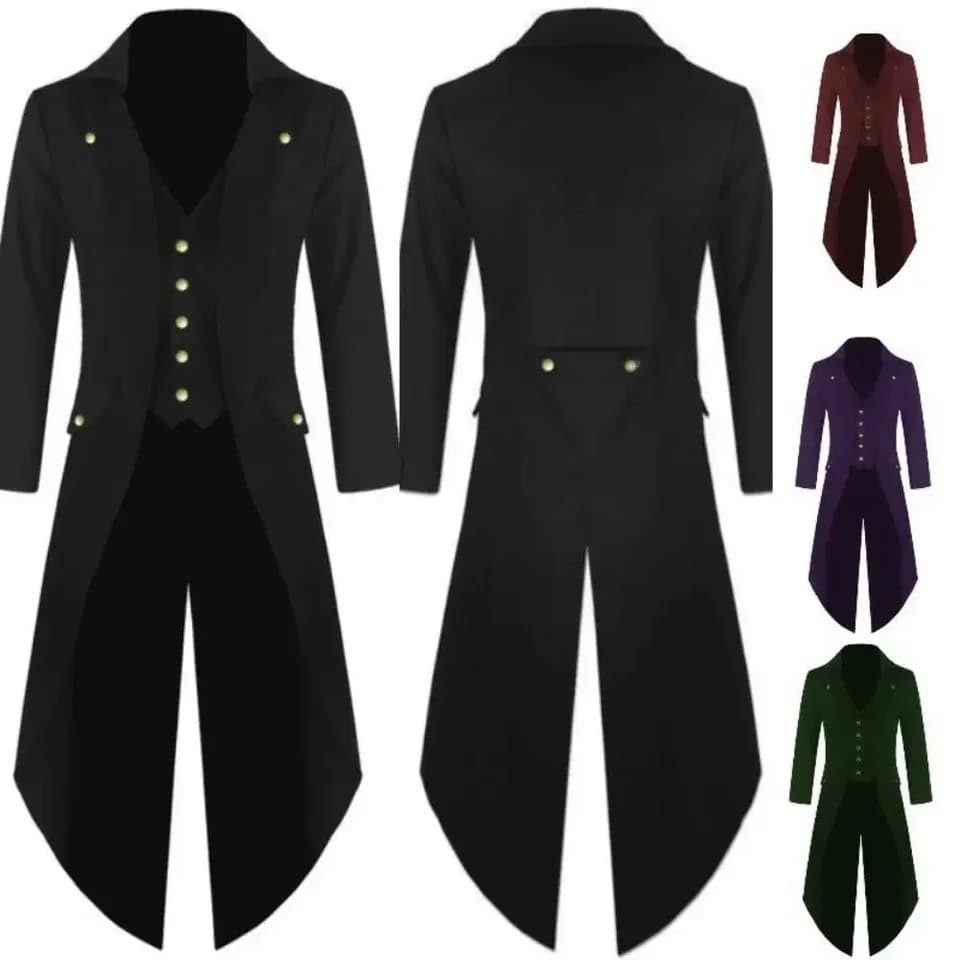 Devil Fashion Men's Gothic Steampunk Tuxedo Jacket Black Brocade Wedding Halloween Tuxedo