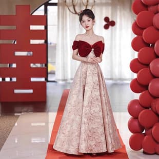 Wine Red Wedding Toast Dress Bride 2026 New High-End Petite Strapless Engagement Banquet Gown