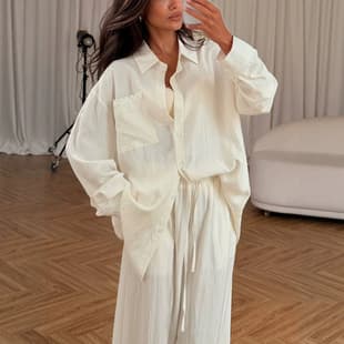 Women's 2026 Summer New Arrival Casual Relaxed Fit Long Sleeve Blouse High Waist Pants Set