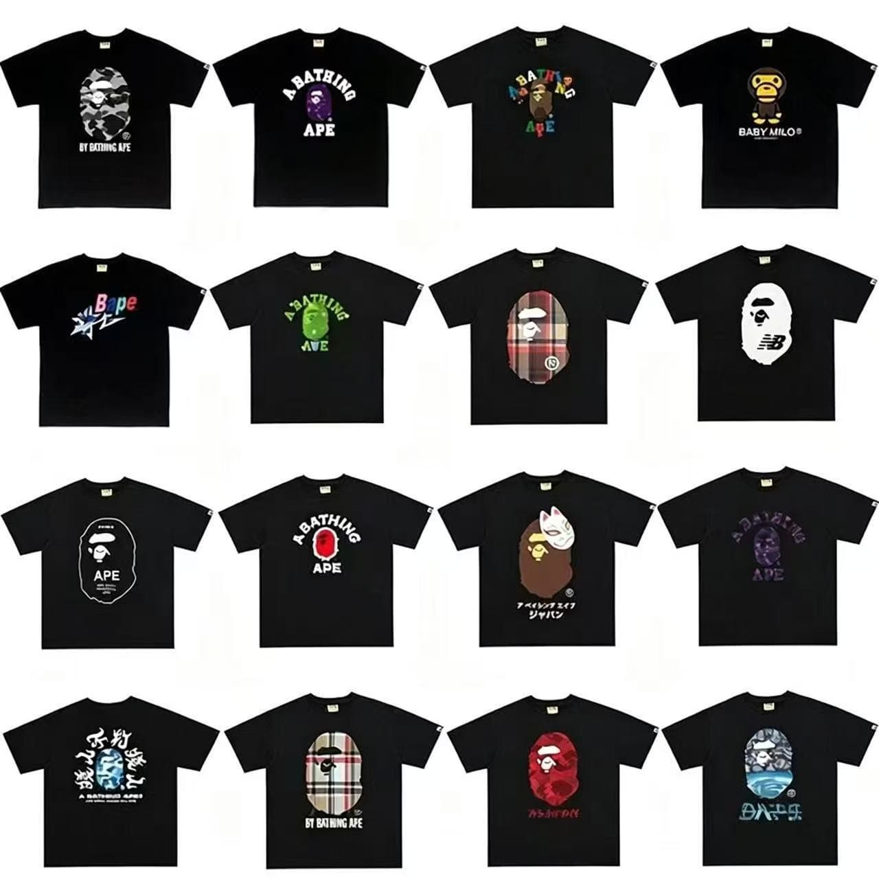 Three Standard Cross-border Foreign Trade BAPE T-Shirt Trendy Brand Short-Sleeve Unisex Print Ape Head Loose Couple's Casual T-Shirt