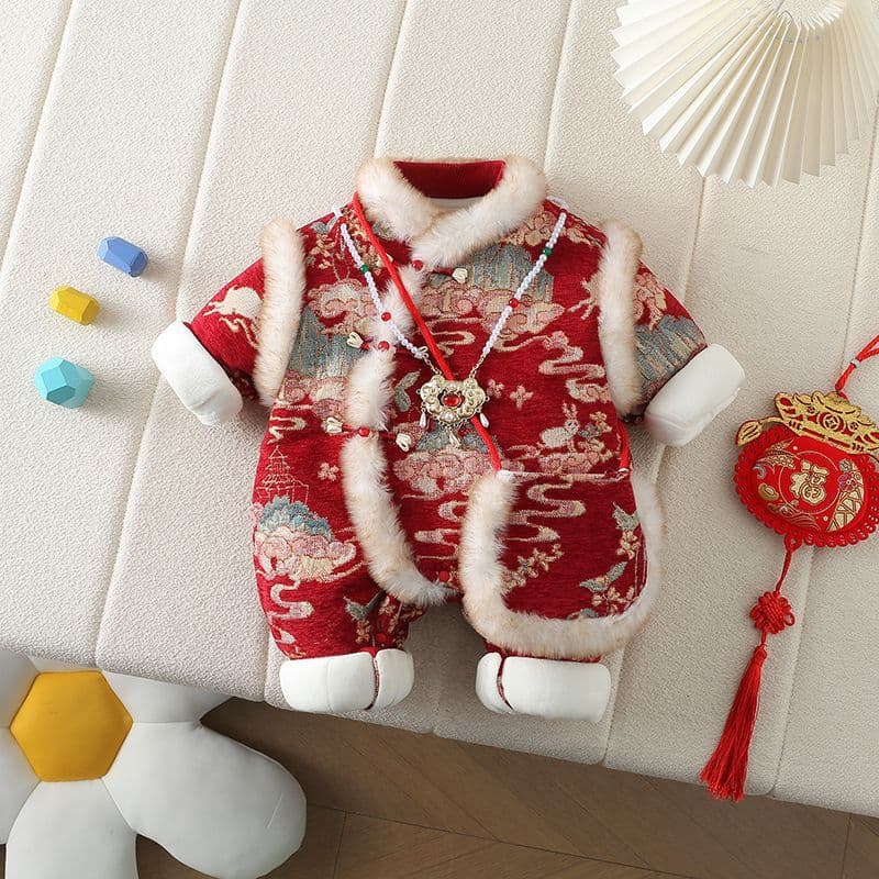 Super Cute Rabbit Side-Opening Tang Suit Romper for Baby Boys and Girls Newborn Infant Winter Chinese Style Padded Jumpsuit