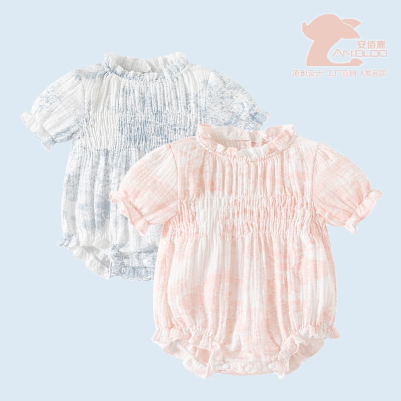 New Chinese style pure cotton romper for baby girls, summer thin jumpsuit, infant coverall, short-sleeved romper