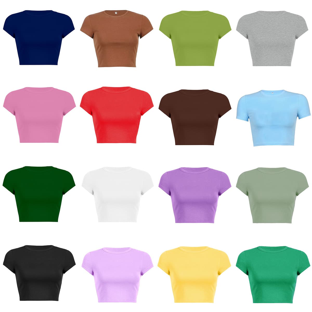 Women's Cropped Basic Short-Sleeve Solid Color T-Shirt Round Neck Short Sleeve Dopamine Sister Matching T-Shirt Top
