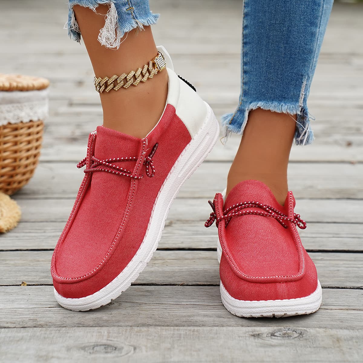 Cross-border foreign trade women's shoes 2025 new flat-soled canvas casual shoes color-blocked loafers thick-soled comfortable women's shoes