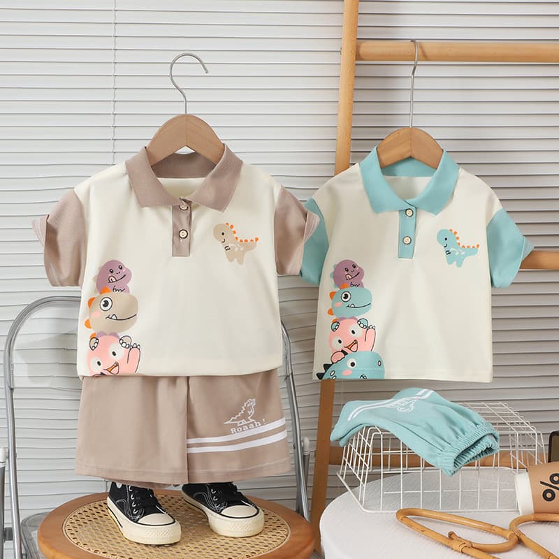 Children's Short Sleeve Set Summer New Style Boys T-Shirt Polo Shirt Shorts Casual Sportswear Trendy Kids Clothing Wholesale