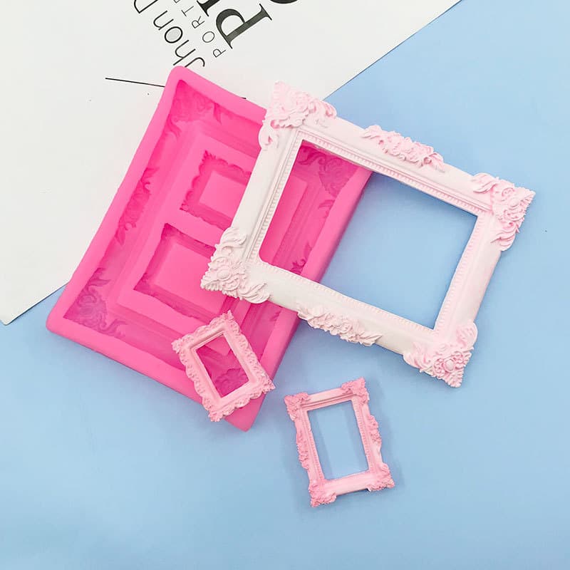 European Vintage Large and Small Frame-Shaped Cake Mold with Embossed Lace Trim Cake Decoration Tool for DIY Baking