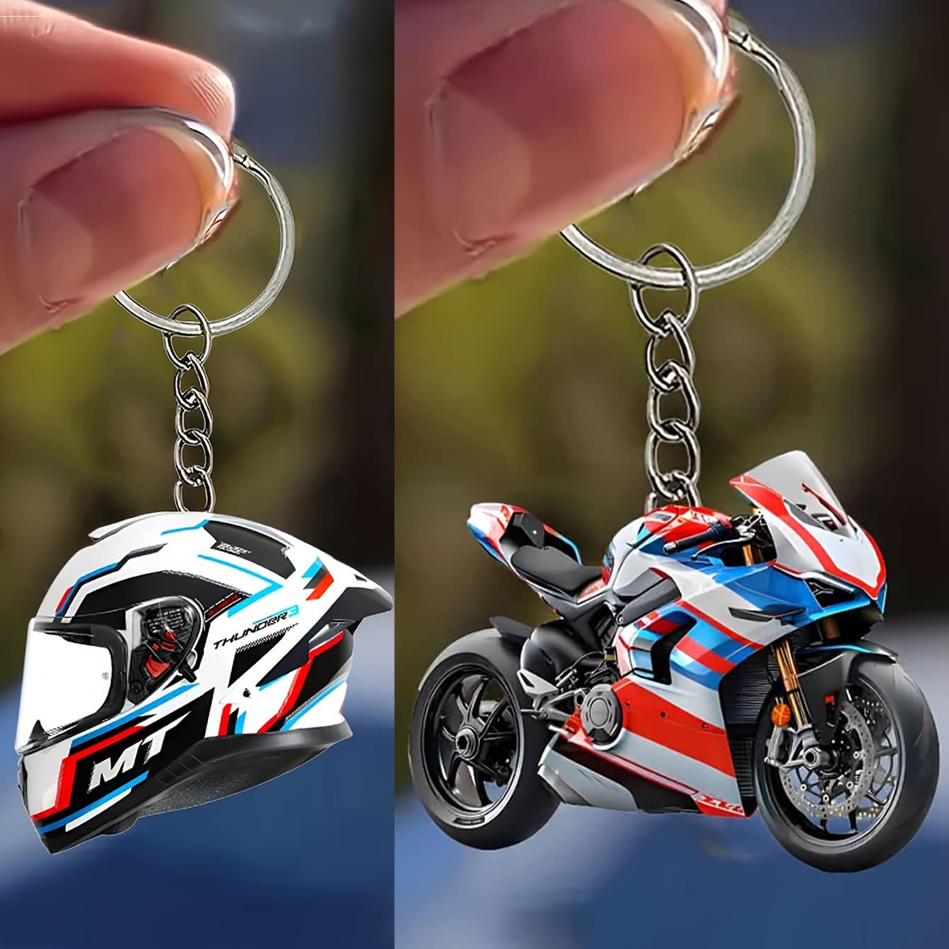 Hot selling acrylic motorcycle helmet key chain pendant backpack decorative pendant car key pendant