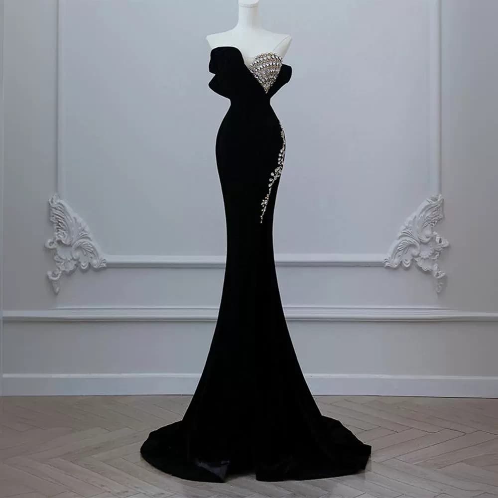 Vocal Performance Dress Black Strapless Mermaid Split Sequin Adult Gown Elegant Evening Host Catwalk Stage Costume