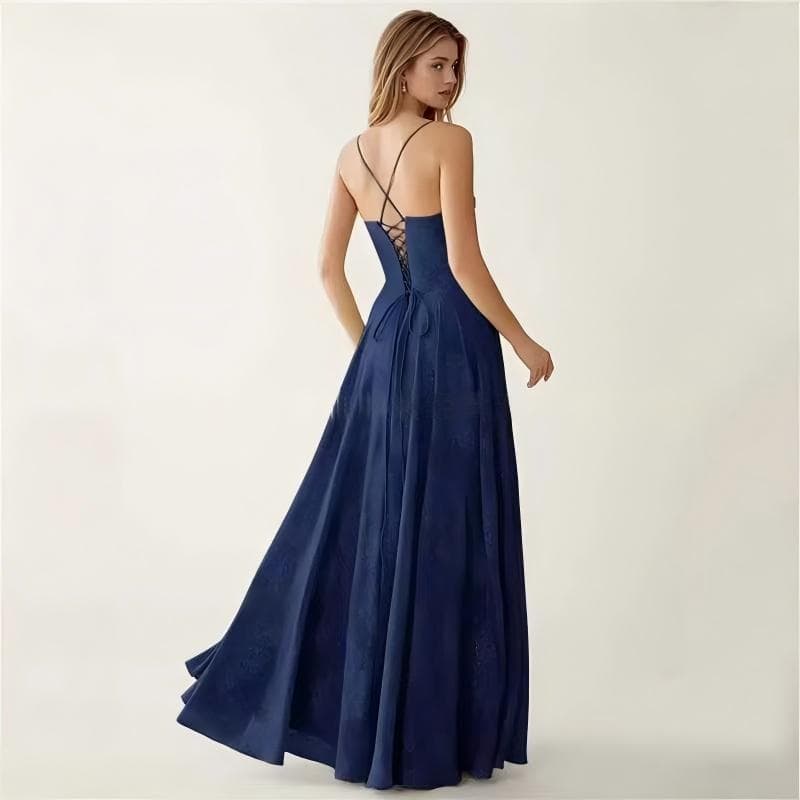 European-American Style Cross-Border Thin Strap Evening Dress Long Dress, Sexy Foreign Trade Slit Camisole Dress High-End Elegant