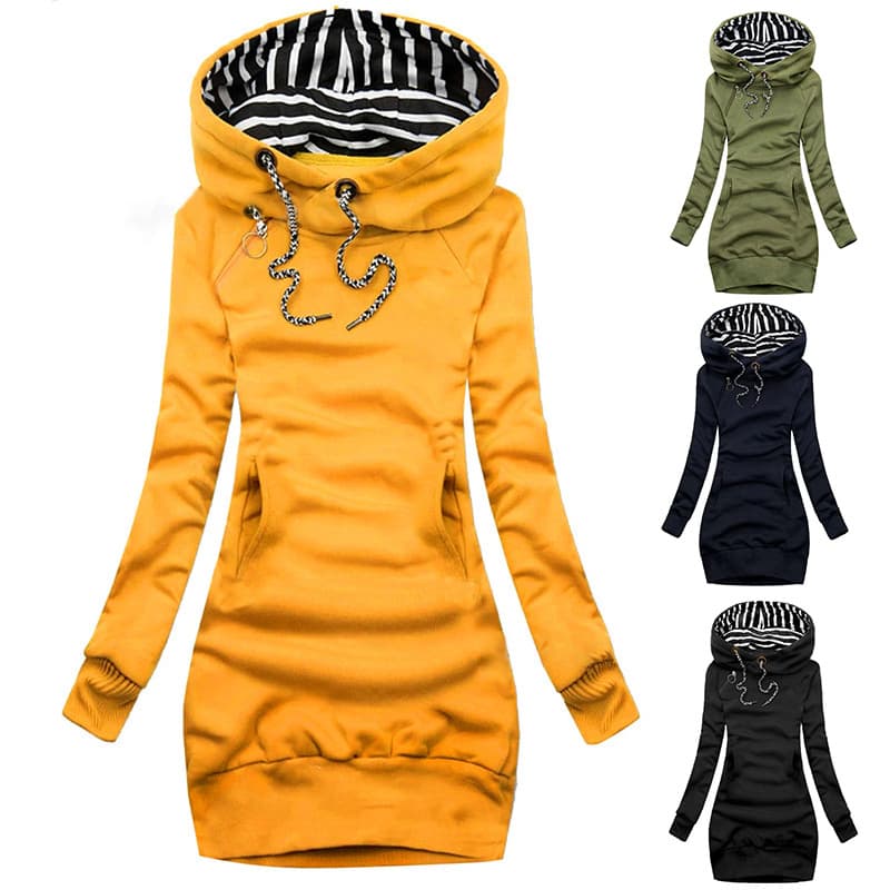 2022 Cross-Border Mid-Length Women's New Slim Fit Hoodie, Slimming Casual Autumn Winter Fashion Hooded Coat