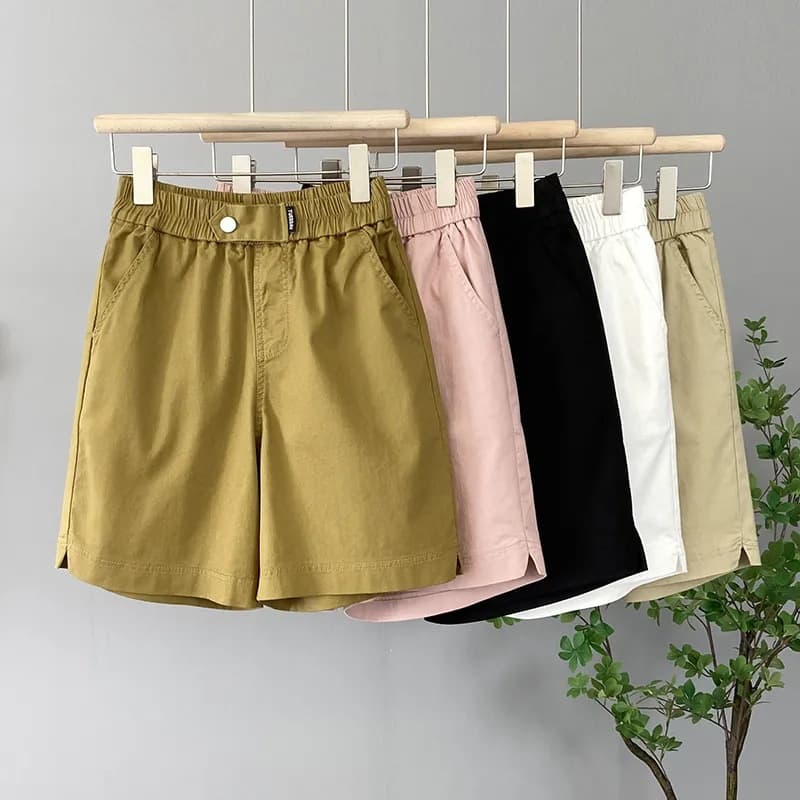 Improved Version Women's Five-Part Cotton Mid-Pants Summer Casual Wide Leg Pants Pocket Style Comfortable Flat Cloth Fabric