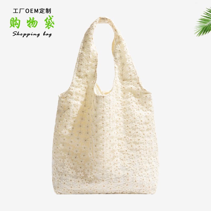 Minimalist Shopping Bag Retro French Lazy Style 3D Crochet Canvas Bag Versatile Handheld Tote Bag Custom Processing