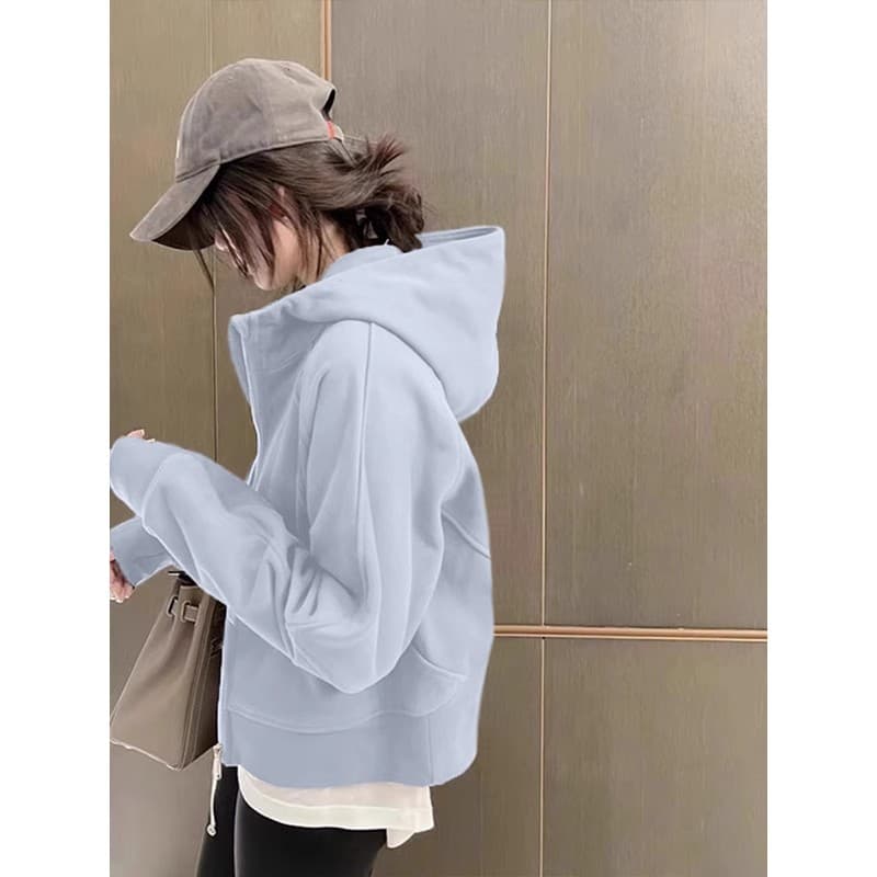 Spring Blue Short Hoodie Jacket for Women 2026 New Top Petite Korean Style