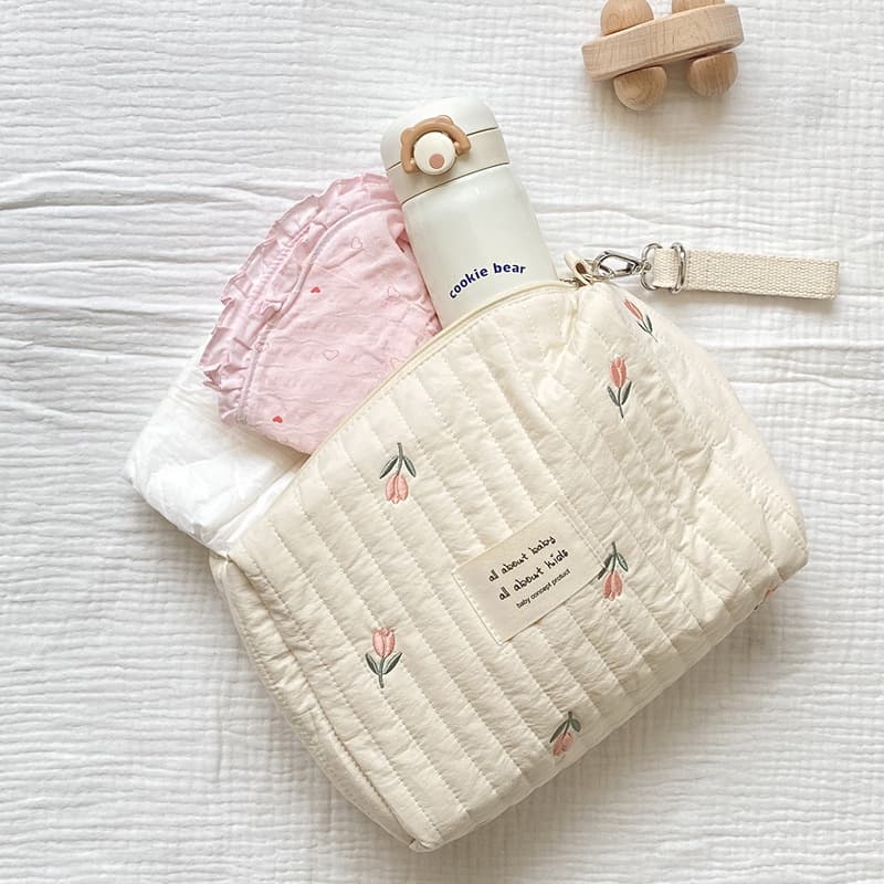 Clearance embroidered cotton mommy bag baby stroller hanging bag diaper wet storage bag mother and baby portable