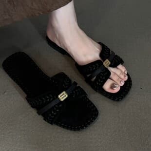 In Stock Sheepskin Version ~ Premium Casual Fashion Commuter Style Open-Toe Sandals for Women, Beach Vacation Slippers