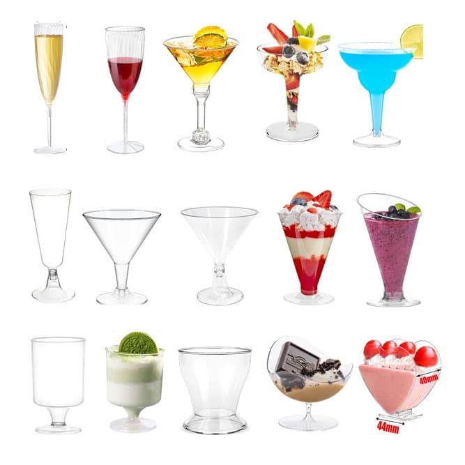 Spot disposable transparent mousse cup, wooden bran cup, thickened plastic creative red wine cup, champagne cup, martini cup