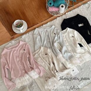 Libei Children's Clothing Girls Lace T-Shirt Versatile Base Layer Sizes 110-150 2026 Fall Collection sxy