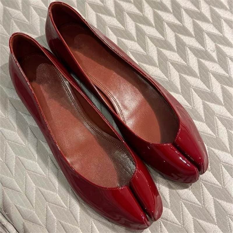 In Stock ~ Genuine Leather Vintage Flat Split-Toe Shoes, New Women's Hoof/Mule Style, Shallow Mouth Slip-On Ballet Flats