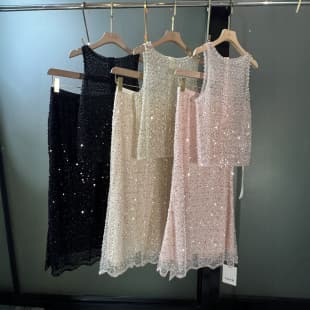 2025 Autumn New Elegant Chiffon Long-Sleeve Dress Set with Beaded Sequins Socialite Style 9086+6192