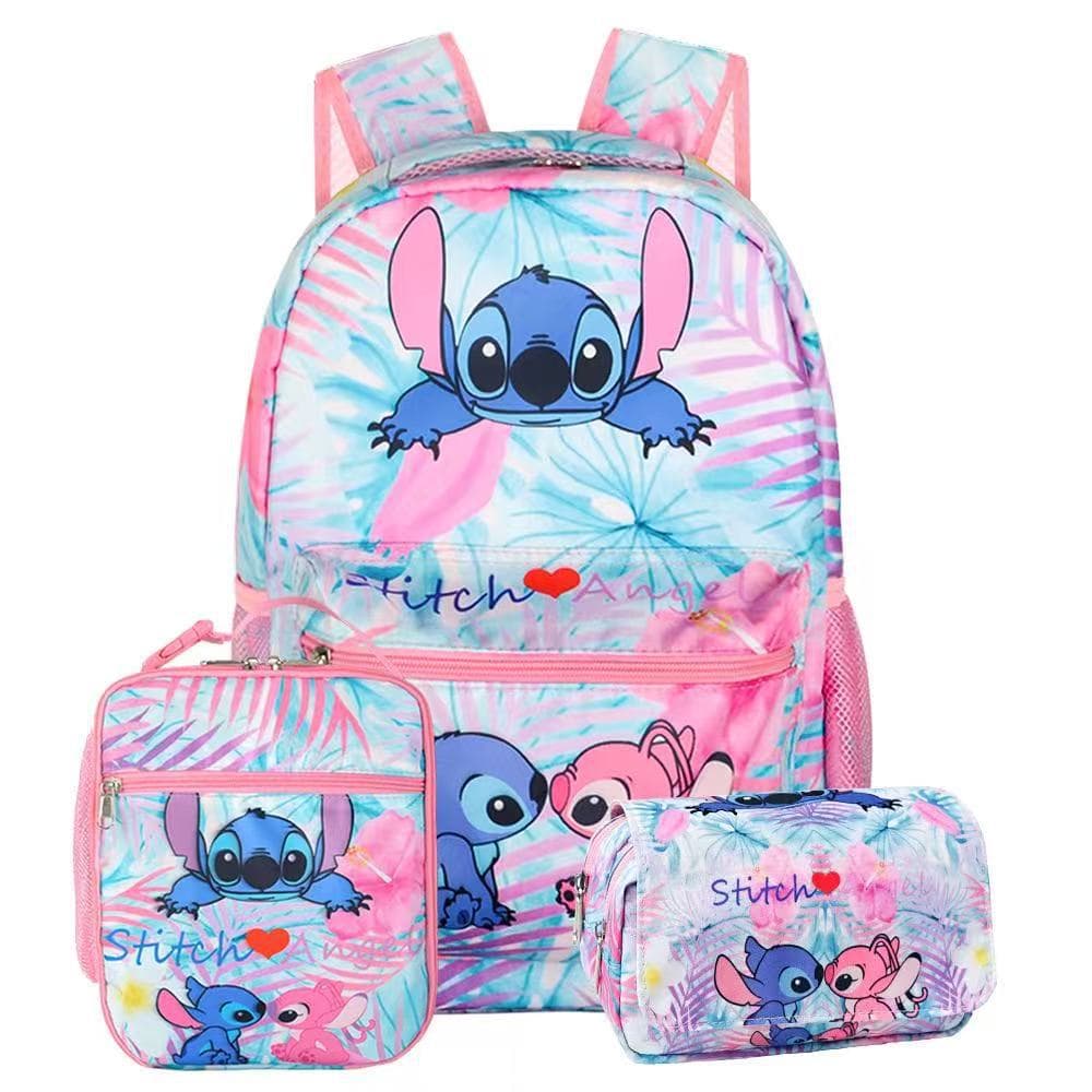 Cross-border Stitch ready-made three-piece backpack, fashionable school bag for primary and secondary school students, large-capacity travel bag for men and women