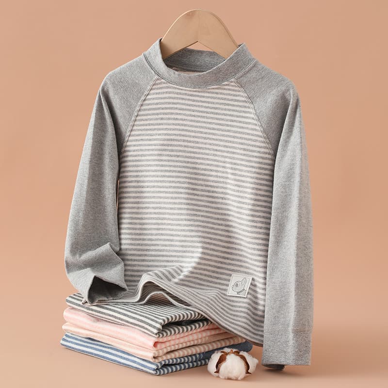 Children's Half-High Neck Base Layer Shirt, Unisex Long-Sleeve T-Shirt, Pure Cotton Category A, Seamless Early Autumn/Winter Baby Warm Underwear