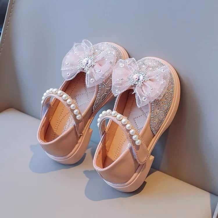 Girls Single Shoes 2025 Spring Autumn New Elsa Crystal Shoes Children Princess Shoes Rhinestone Little Girl Leather Shoes Baby
