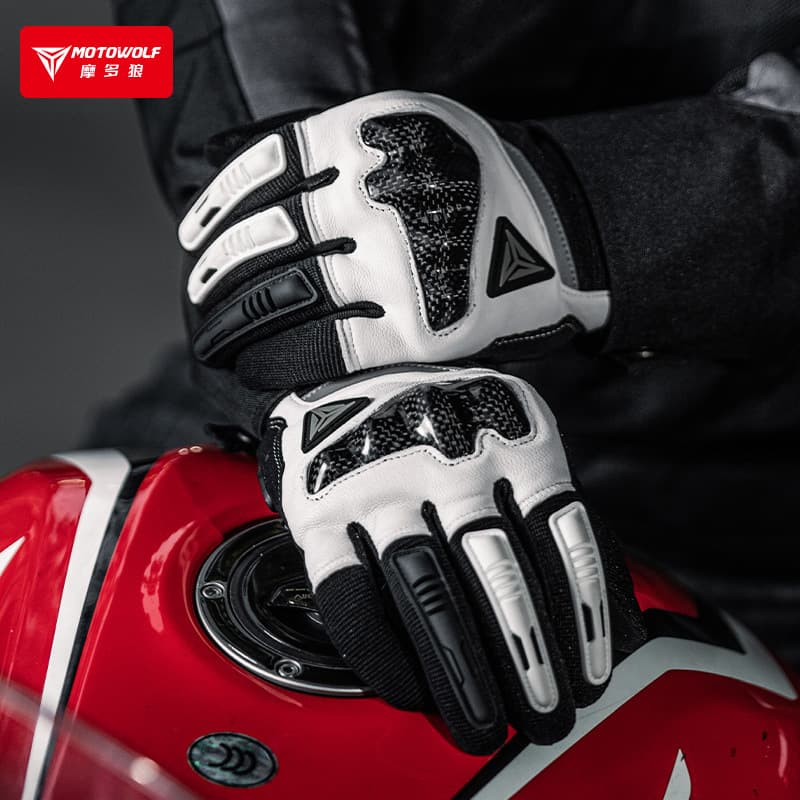 Motorcycle Riding Genuine Leather Comfort Full Finger Gloves Anti-Fall Leather Gloves Carbon Fiber Shell Rider Gloves Four-Season