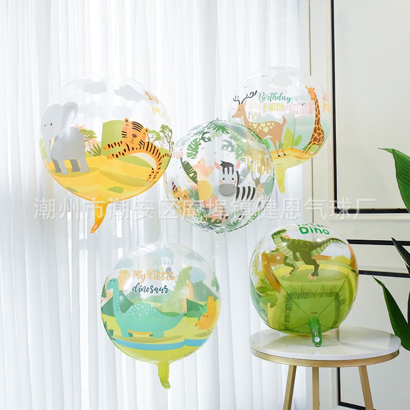 New Cross-Border 22-inch 4D Transparent Jungle Animal Dinosaur Balloon Birthday Theme Party Decoration Floating Helium Balloon