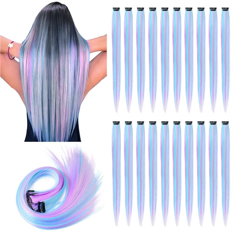 Foreign Trade Wig One-Piece Seamless Hairpiece Mixed Color Four-Color Long Straight Curly Hair Dip-Dyed Ear Clip Hairpiece High-Temperature Fiber