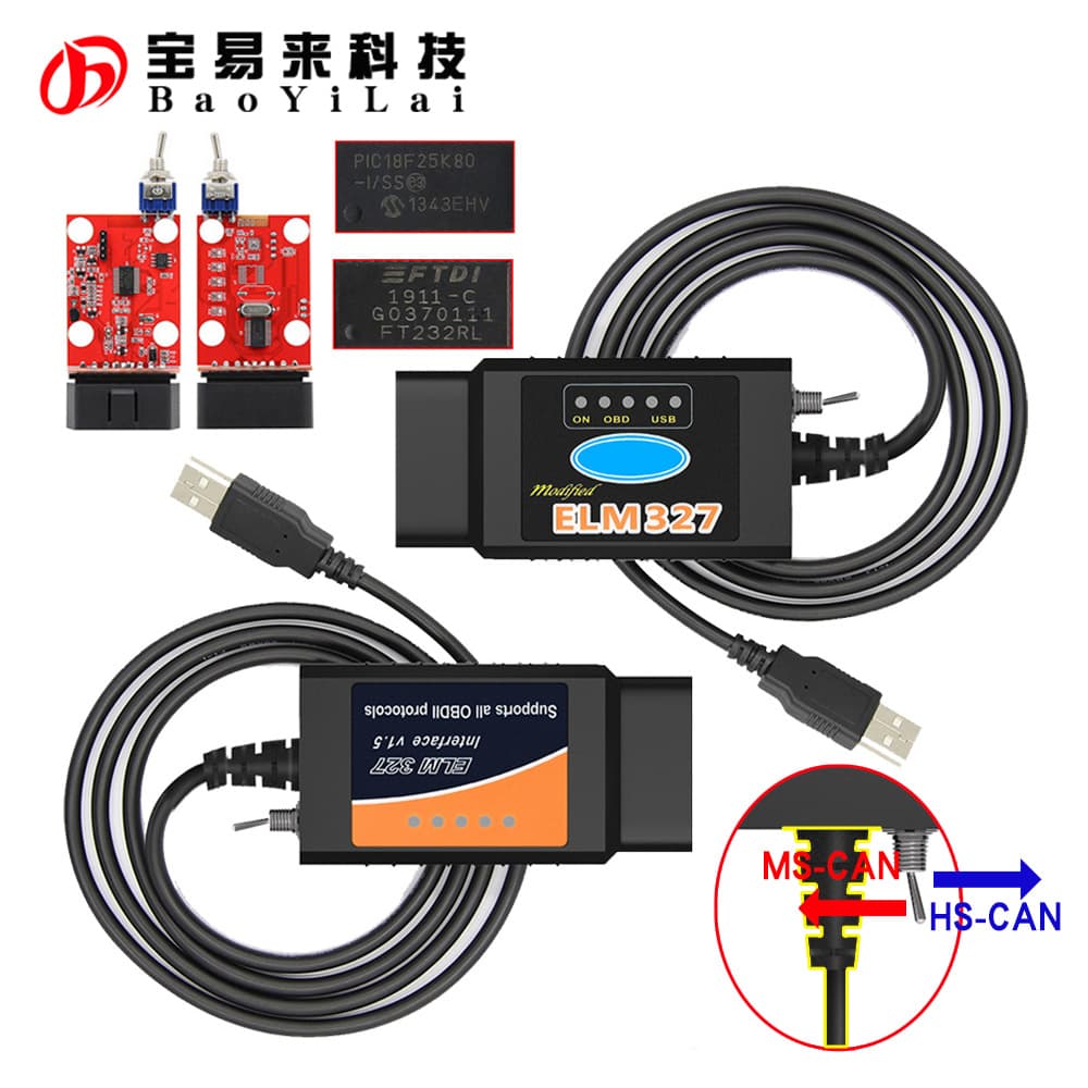 ELM327 USB 25K80 FT232RL For ford FoCCCus Cable with switch brush hidden