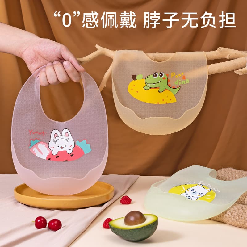 Baby Feeding Bib Waterproof 3D Silicone Bib Infant Solid Food Bib Ultra-Soft Lightweight No-Wash