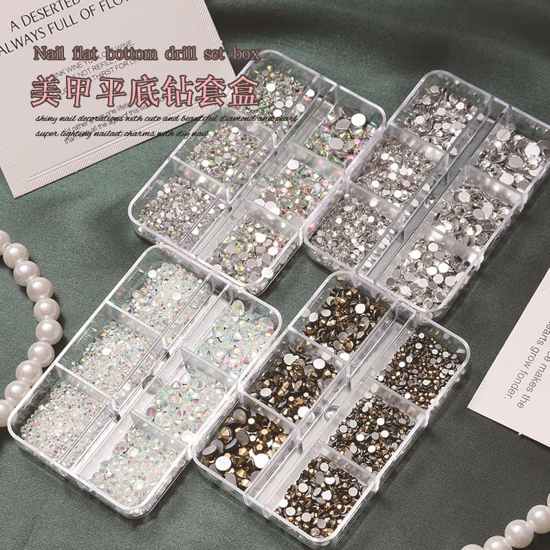 Cross-border Flat Bottom Small Round Diamond Nail Art Decorations Mixed Box White Flat Bottom Diamond Factory Direct Nail Art Accessories
