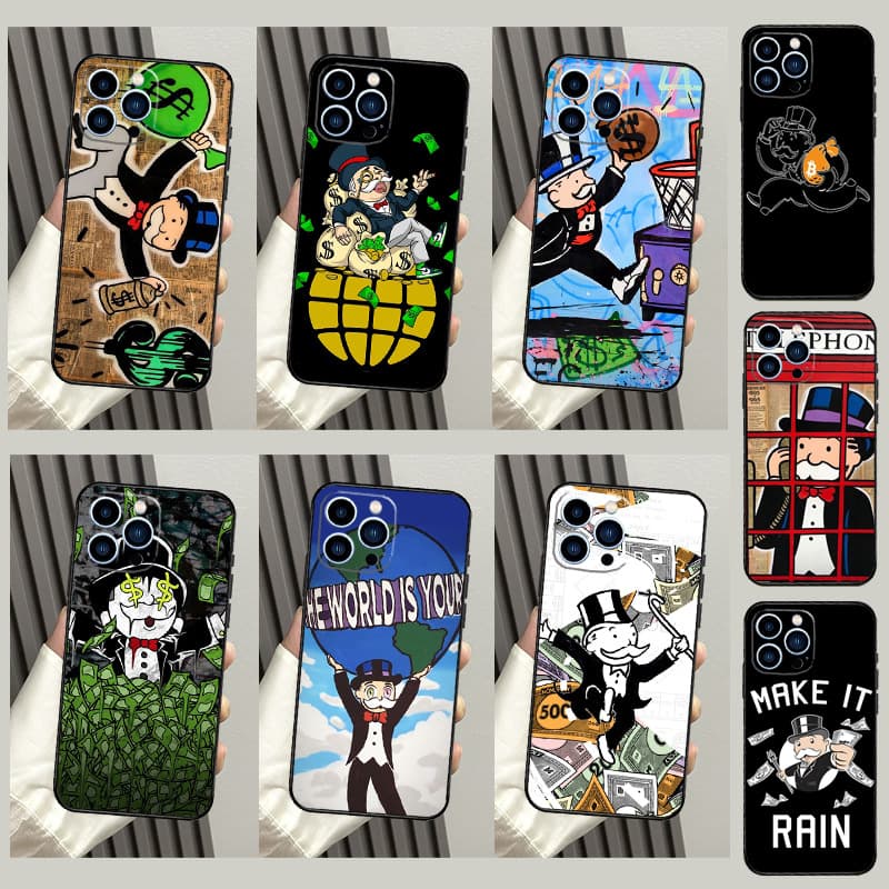 Cartoon Dollar Monopoly Phone Case for Apple iPhone 15 12 13 Mini 11 12 13 14