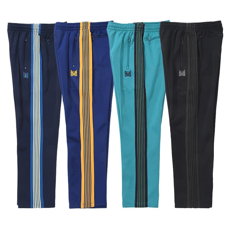 Needles Butterfly Embroidery Harajuku Style Casual Pants Lake Green Side Webbing High Elasticity Men's Long Pants
