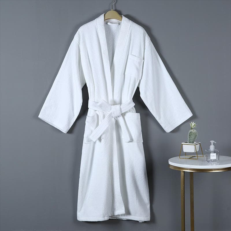 Hotel/B&B All-Cotton Cut-Pile Terry Bathrobe, Unisex Thickened Soft Absorbent Mid-Long Sleepwear