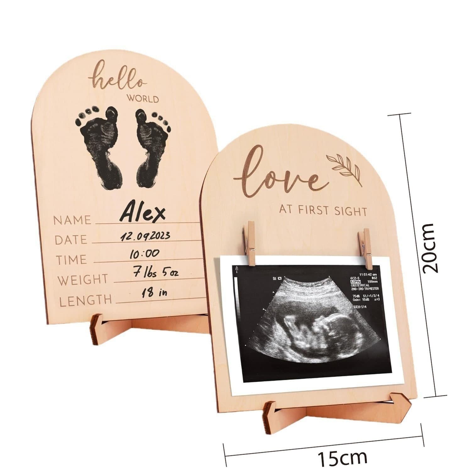 Cross-border Hot-selling Wooden Pregnancy Test Baby Handprint Hospital B-ultrasound 3-piece Set Commemorative Ornament