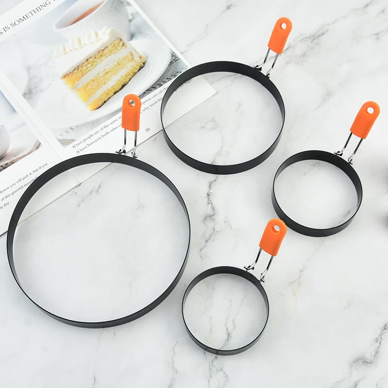 Round egg fryer, silicone handle egg ring, kitchen tool, household 430 stainless steel egg frying mold, wholesale.