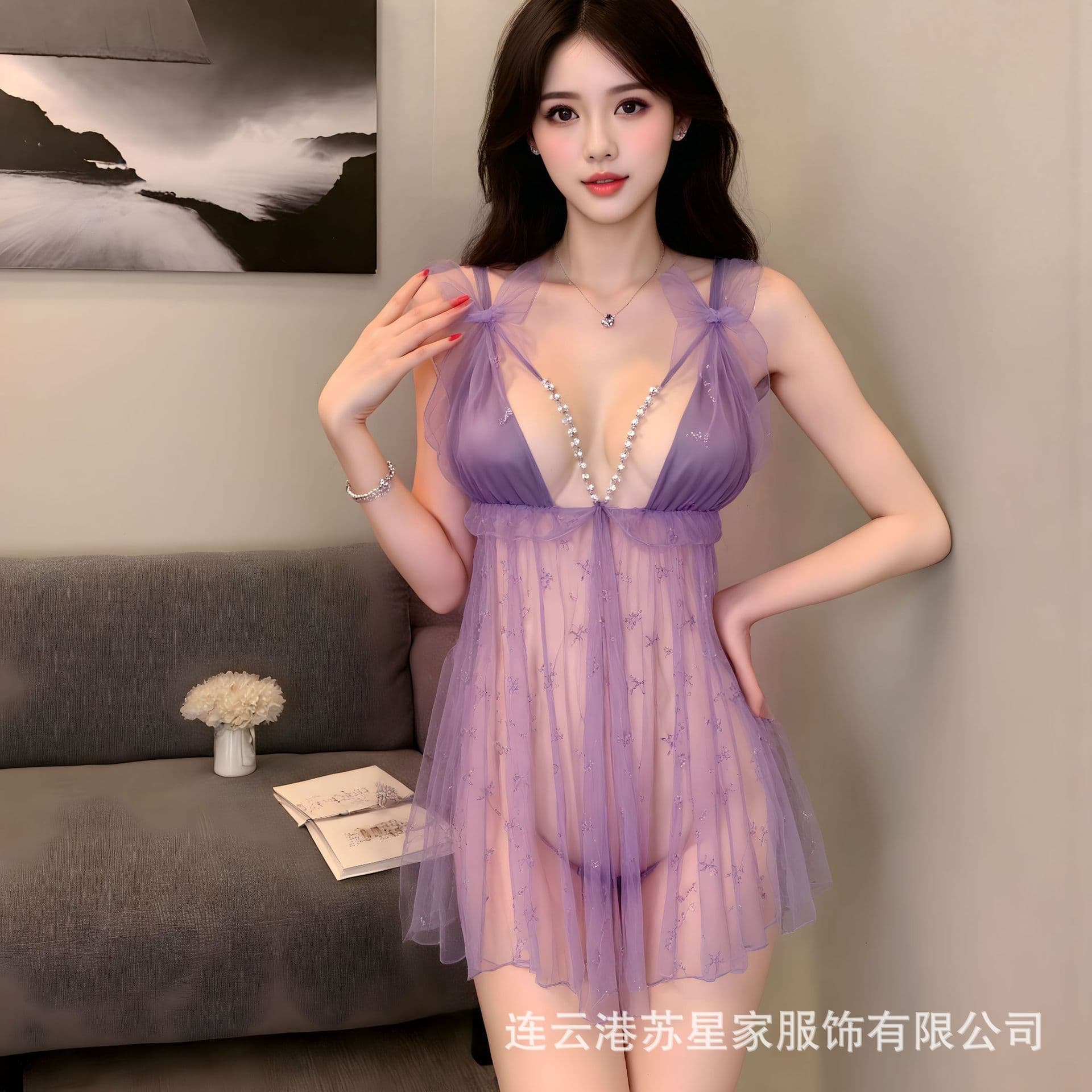 Suxing Plus Size Sexy Camisole Nightgown Pearl Open Crotch Transparent Temptation Sexy No-remove Underwear Bedroom Flirting Sleepwear