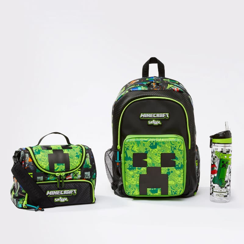 Australian Smiggle Backpack for Primary and Middle School Students Minecraft Cartoon Water Bottle Lunch Bag Backpack