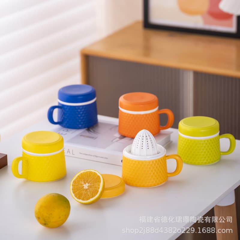 Junjing Ceramic Manual Lemon Juicer, Home Orange Juice Grapefruit Lime Squeezer, Juice Tea Mug