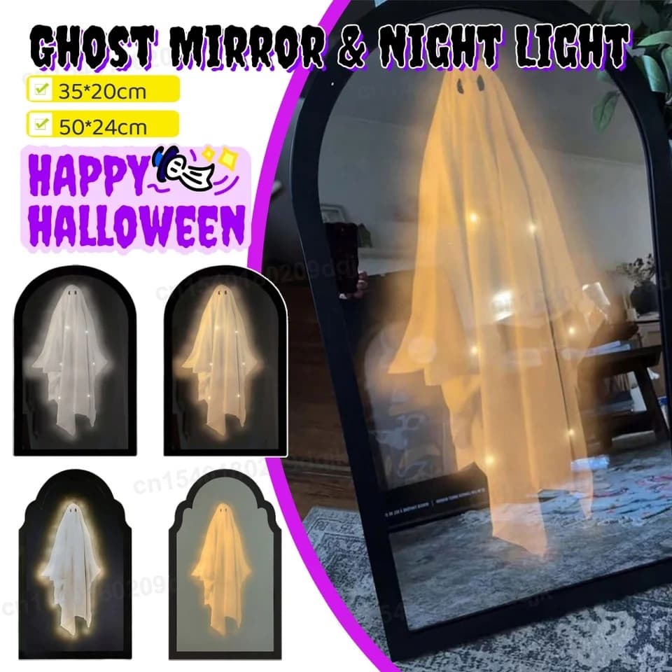 2025 Novelty Halloween Ghost Mirror with Creepy Eyes Night Light