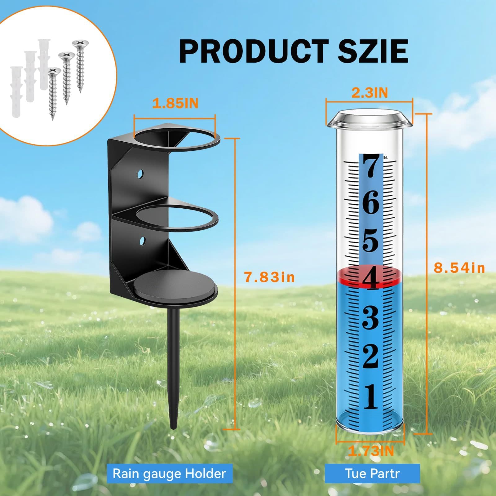 Cross-border New Outdoor Metal Stand Rain Gauge Garden Lawn Yard Outdoor Rain Measurement Tool Plastic