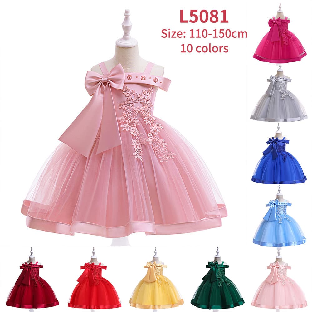 Princess Style One Shoulder Dress for Girls Child Performance Costume Butterfly Knot Skirt Cute Children's Formal Wear