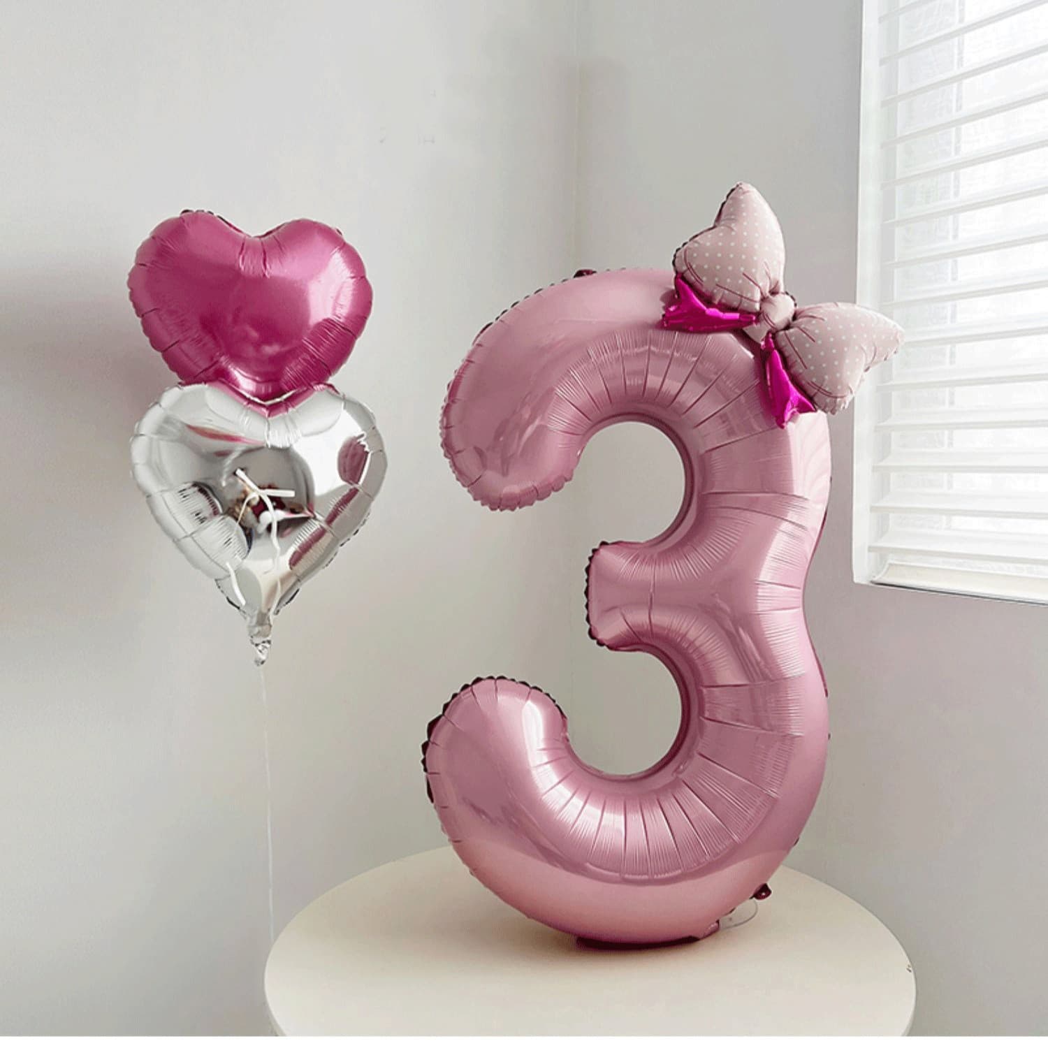 40-inch pink large number bow aluminum foil balloon decoration set for baby birthday party scene